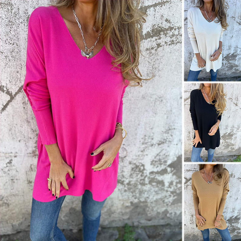 Soledad - Comfortable Long-Sleeve Knit Blouse with V-Neck
