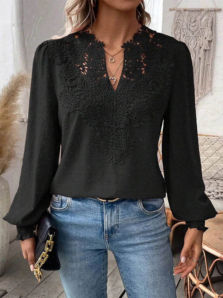 Sondra - Luxurious Lace Blouse with V-Neck
