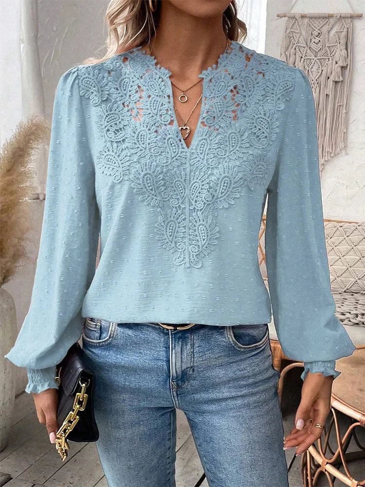 Sondra - Luxurious Lace Blouse with V-Neck