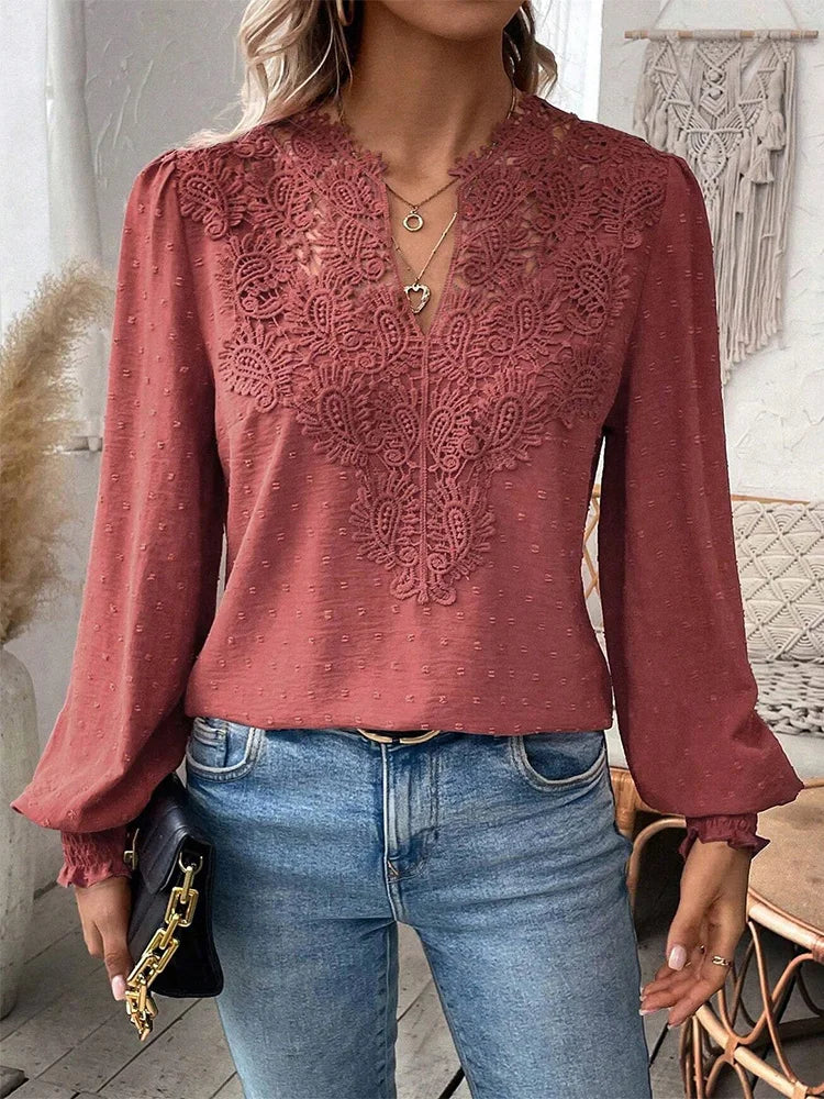 Sondra - Luxurious Lace Blouse with V-Neck
