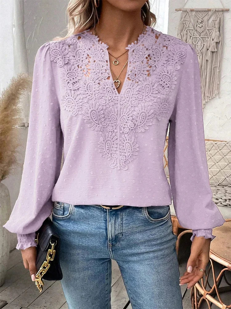 Sondra - Luxurious Lace Blouse with V-Neck