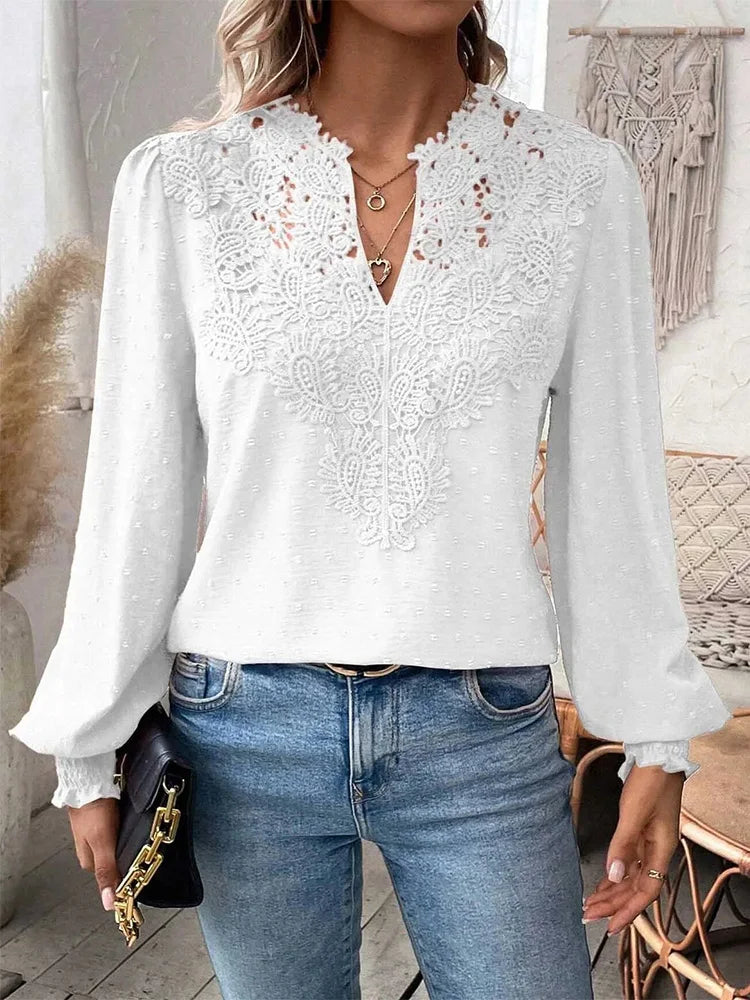 Sondra - Luxurious Lace Blouse with V-Neck