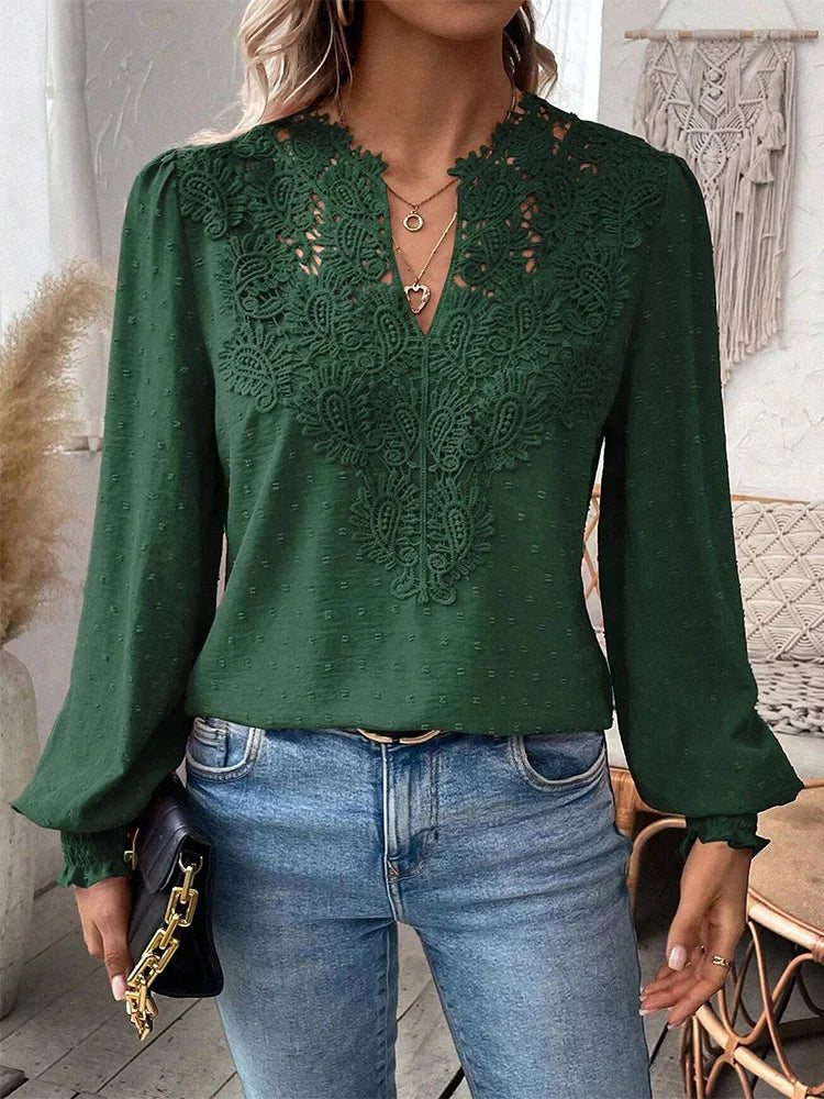 Sondra - Luxurious Lace Blouse with V-Neck