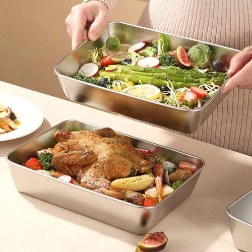 Square Plate made of Stainless Steel (With Lid)