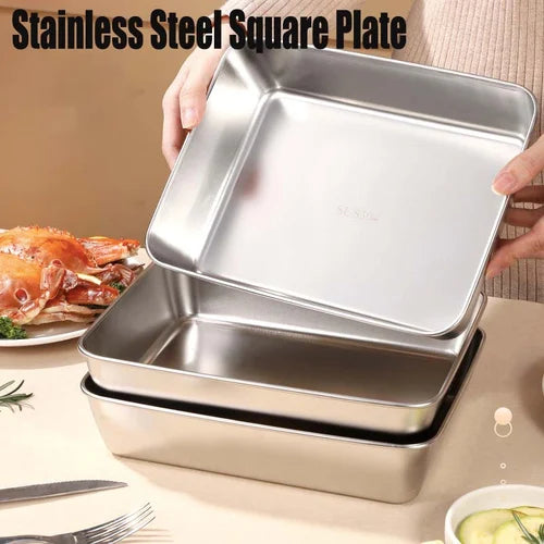 Square Plate made of Stainless Steel (With Lid)
