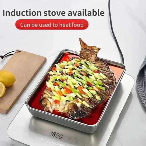 Square Plate made of Stainless Steel (With Lid)