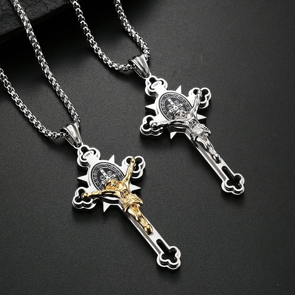 St. Benedict Protection Cross Power Pendant Necklace