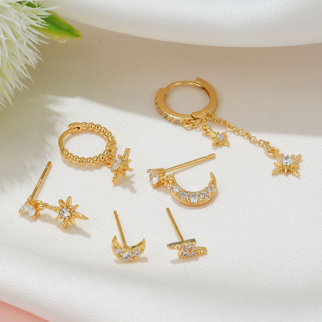 Star & Moon Celestial Charm Earring Set
