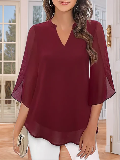 Styliani – Chiffon Blouse with V-Neck