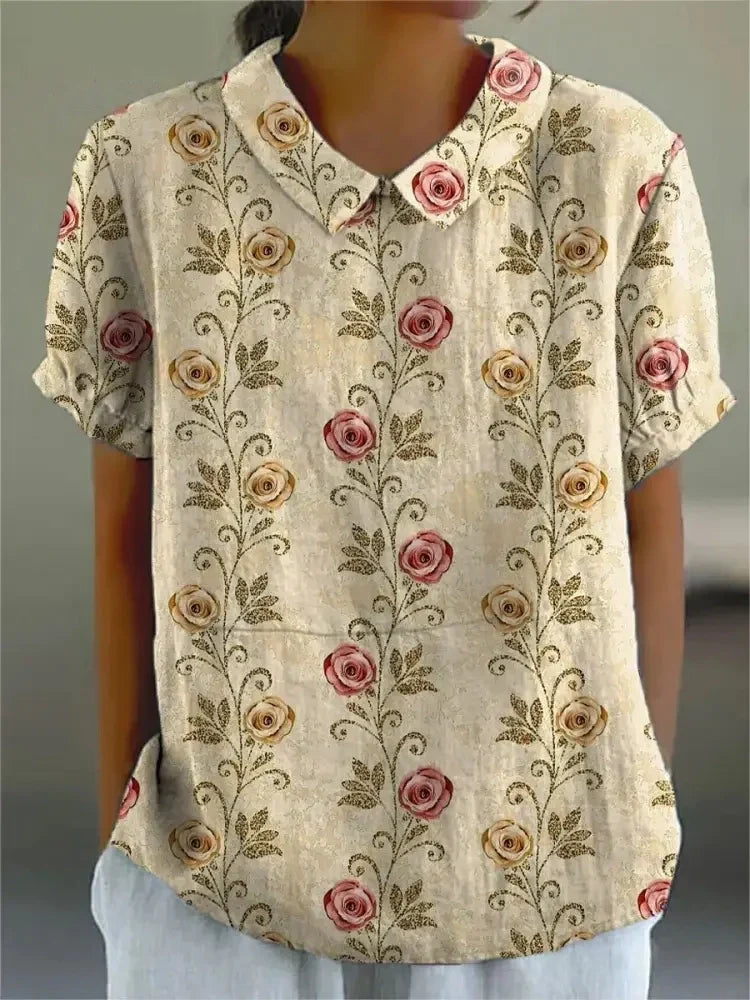 Susie™ - Cotton & Linen Blouse with Floral Print