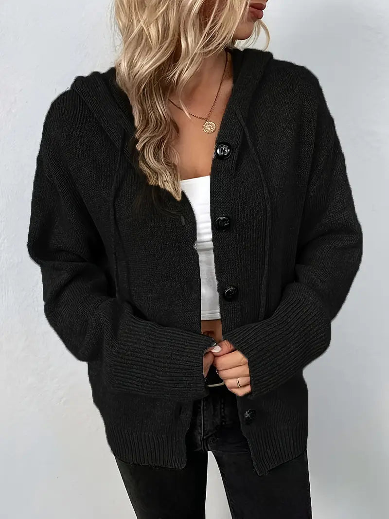 Suthida - Elegant Long Sleeve Hoodie with Buttons