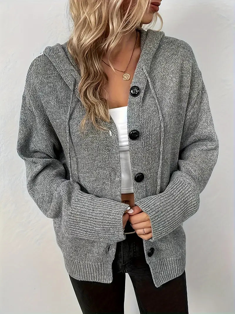 Suthida - Elegant Long Sleeve Hoodie with Buttons