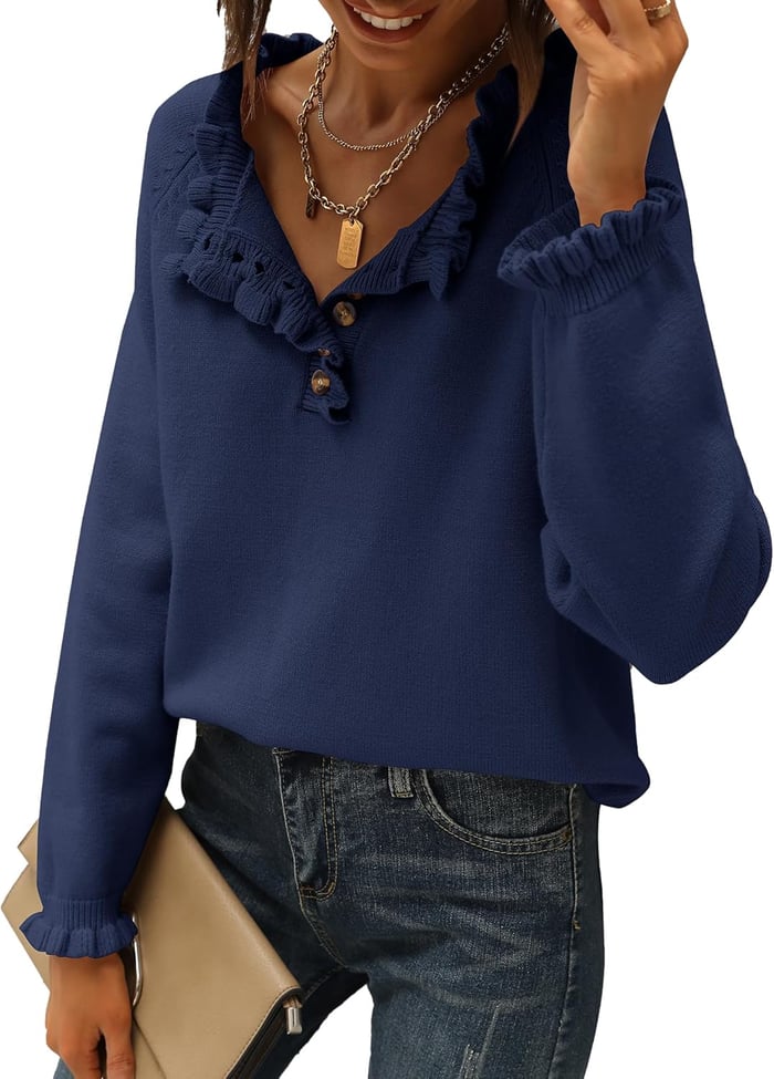 Suzan - Casual Knit Sweater with Ruffle Trim