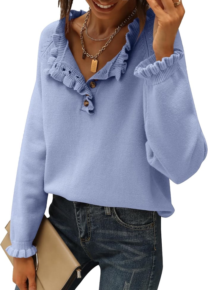 Suzan - Casual Knit Sweater with Ruffle Trim