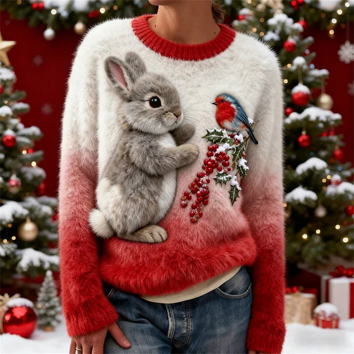 Suzette – Plush Sweater with Christmas Bunny