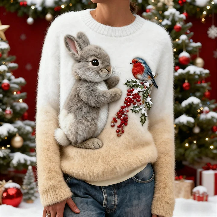 Suzette – Plush Sweater with Christmas Bunny