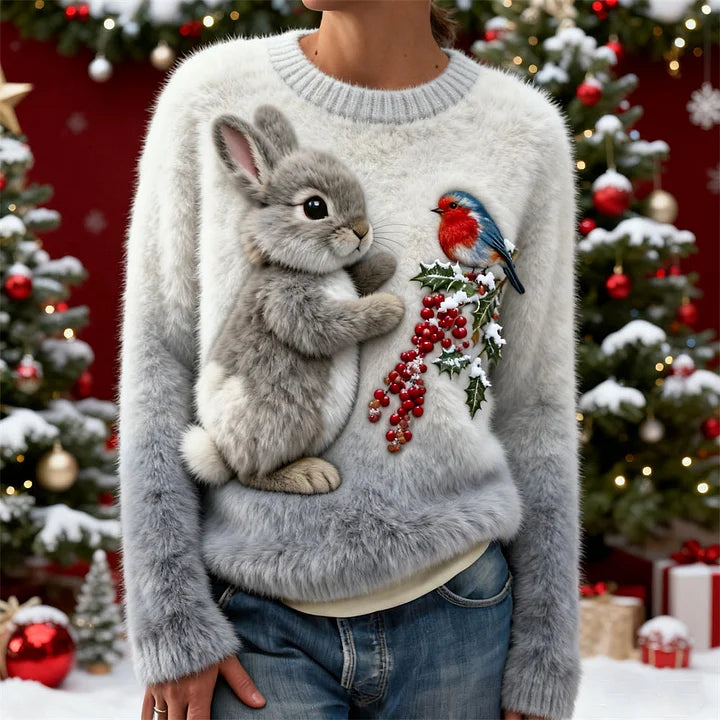 Suzette – Plush Sweater with Christmas Bunny