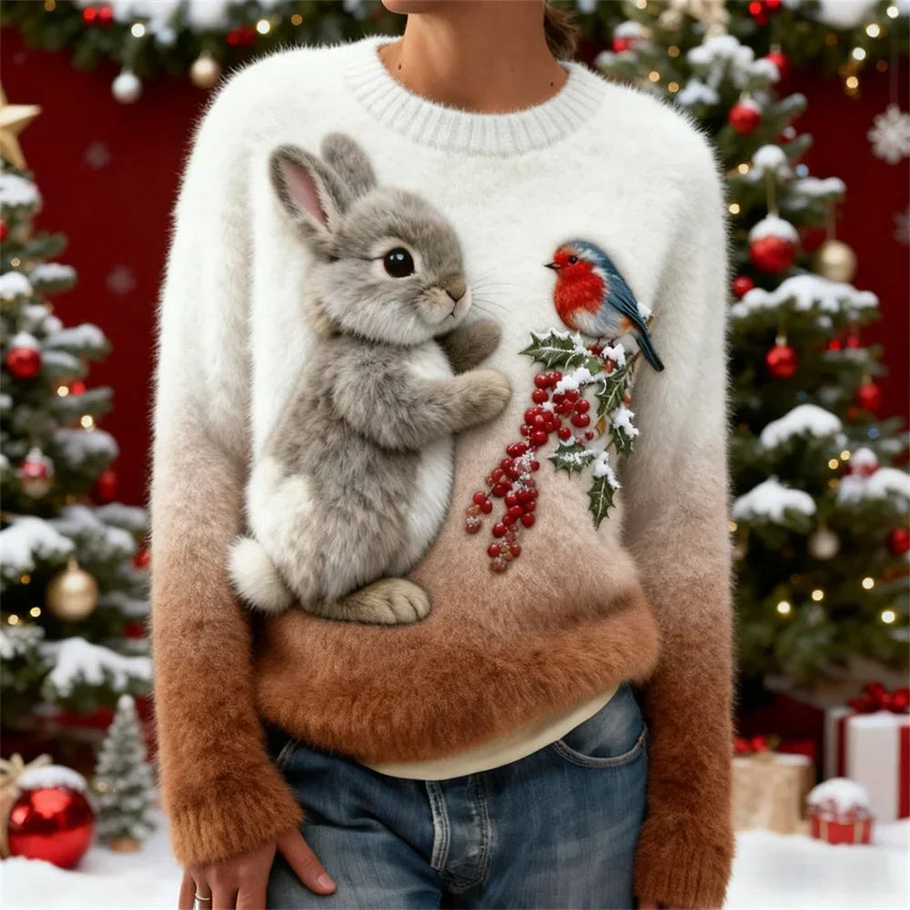 Suzette – Plush Sweater with Christmas Bunny