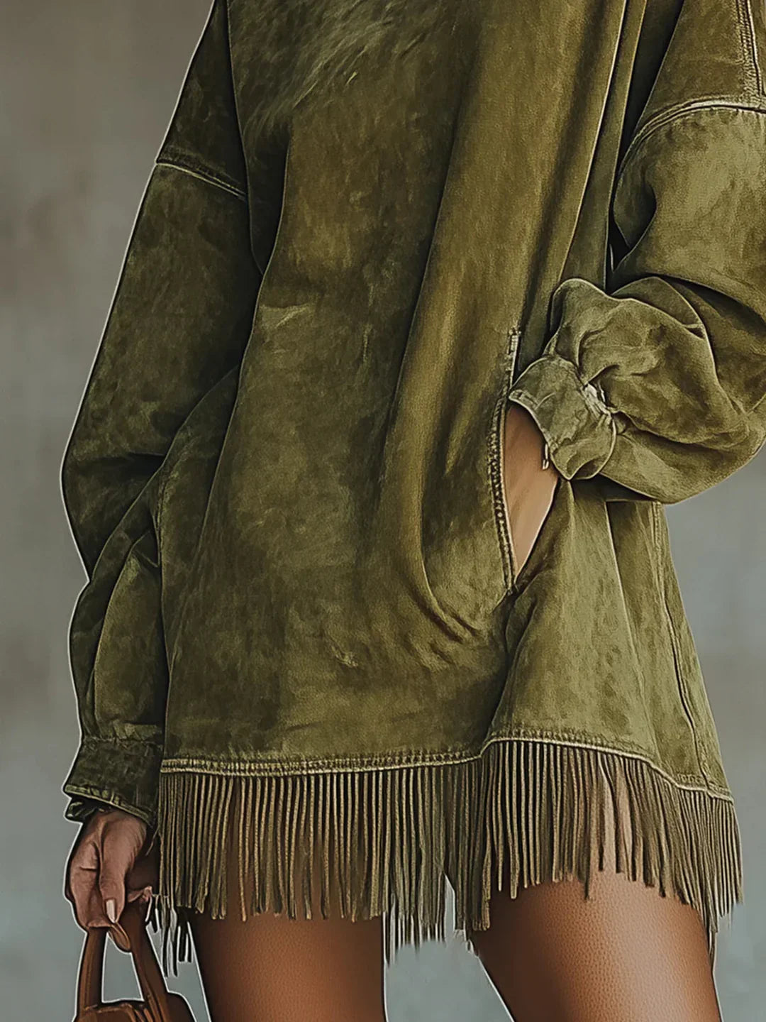 Syanna - Elegant Long-Sleeved Dress with Fringe