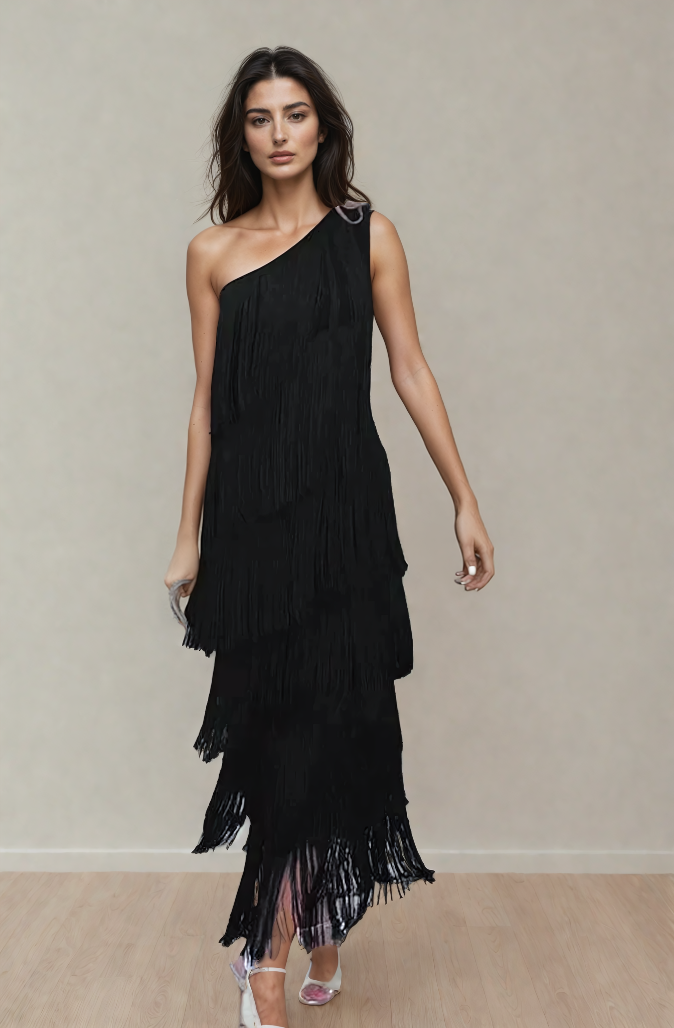 Tamira – Long Dress with Asymmetrical Shoulder Design