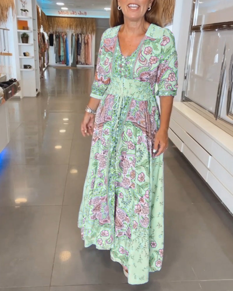 Taylor - Dress with 3/4 Sleeves and V-Neck