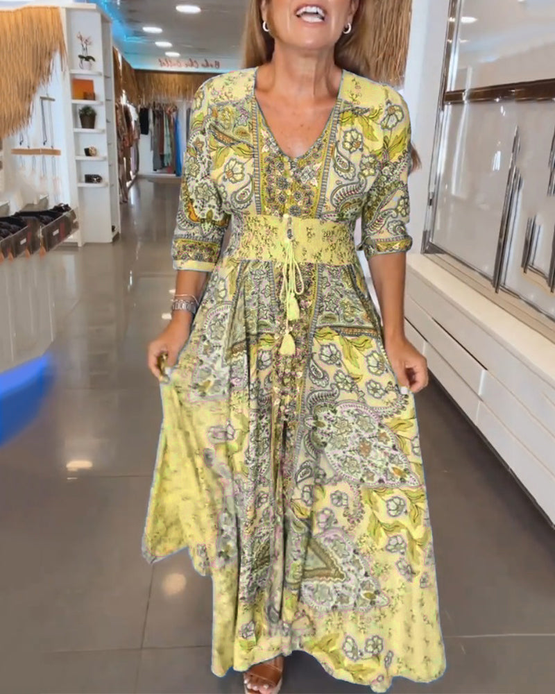 Taylor - Dress with 3/4 Sleeves and V-Neck