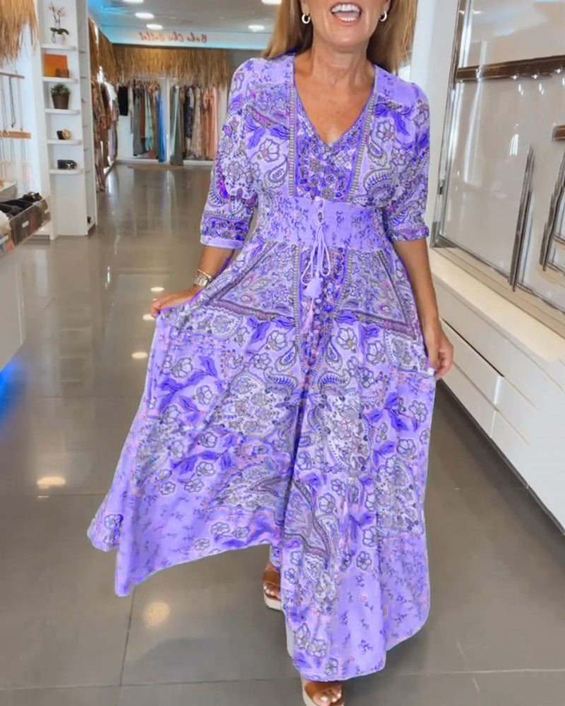 Taylor - Dress with 3/4 Sleeves and V-Neck