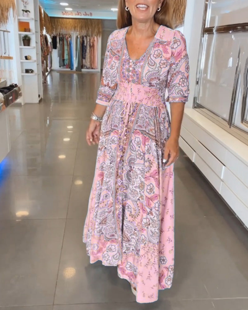 Taylor - Dress with 3/4 Sleeves and V-Neck