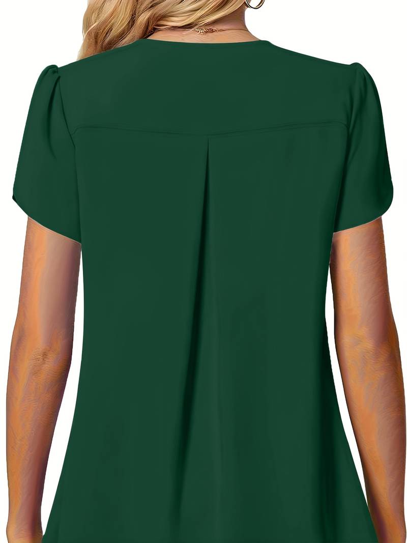 Thilakshi - Short-Sleeved Blouse with Ruffles and a Button