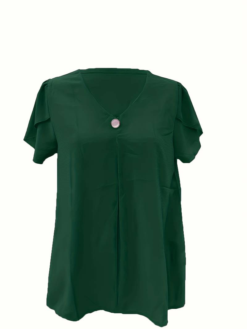 Thilakshi - Short-Sleeved Blouse with Ruffles and a Button