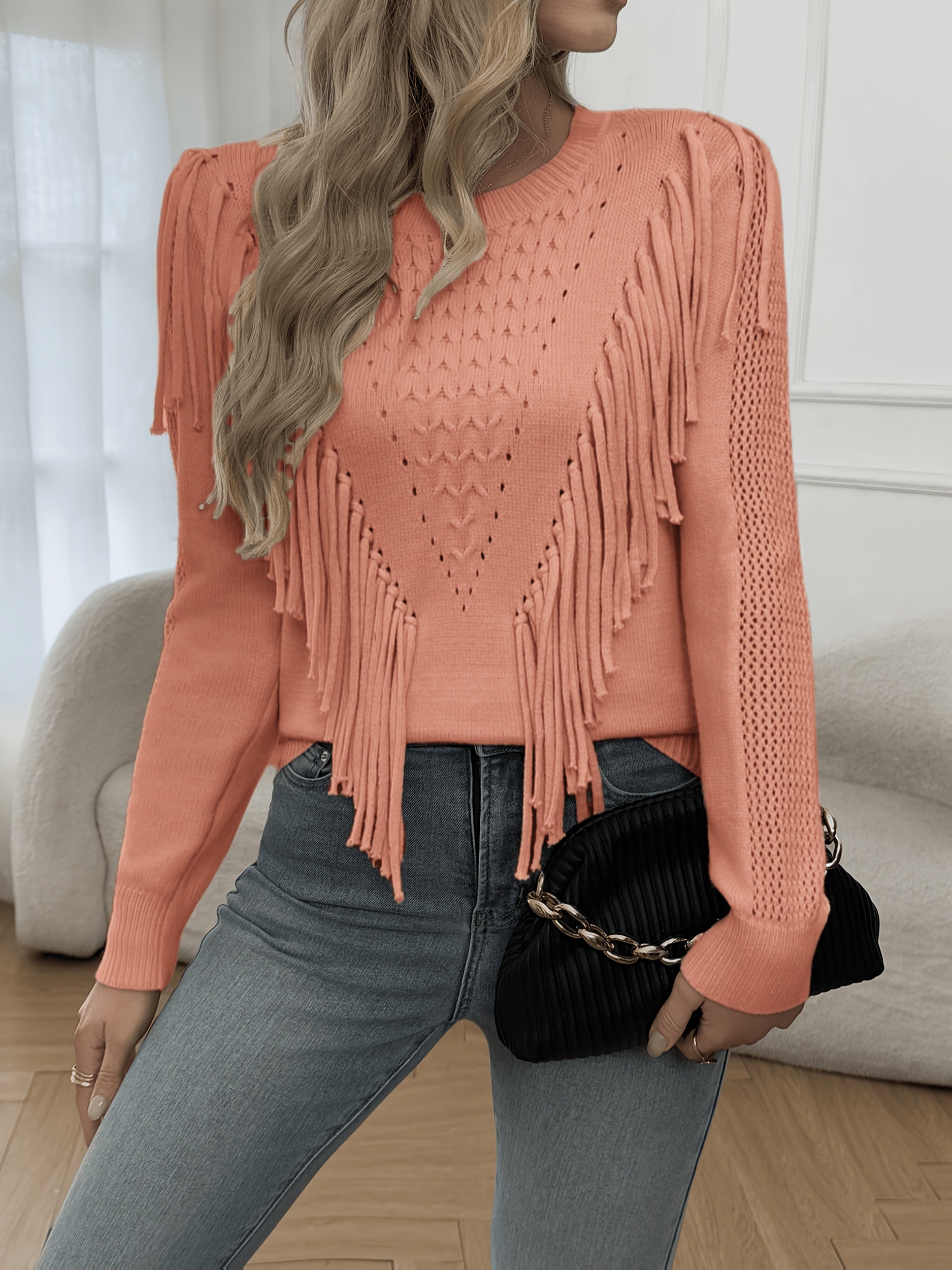 Thindra – Fringed Pullover with Long Sleeves
