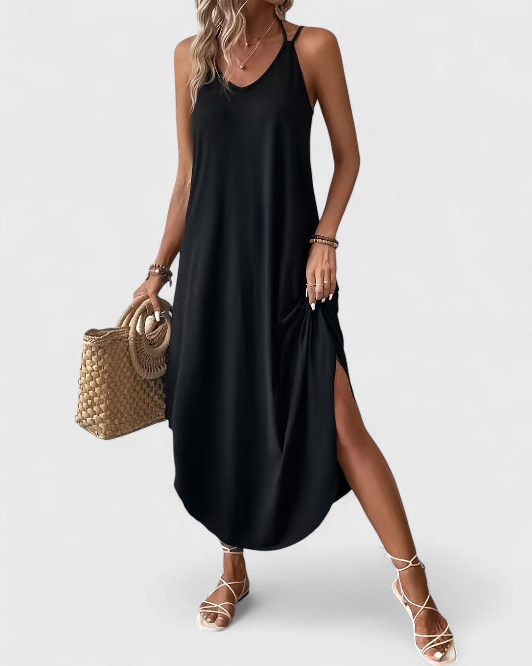 Tracie – Long Dress with Loose V-Neck