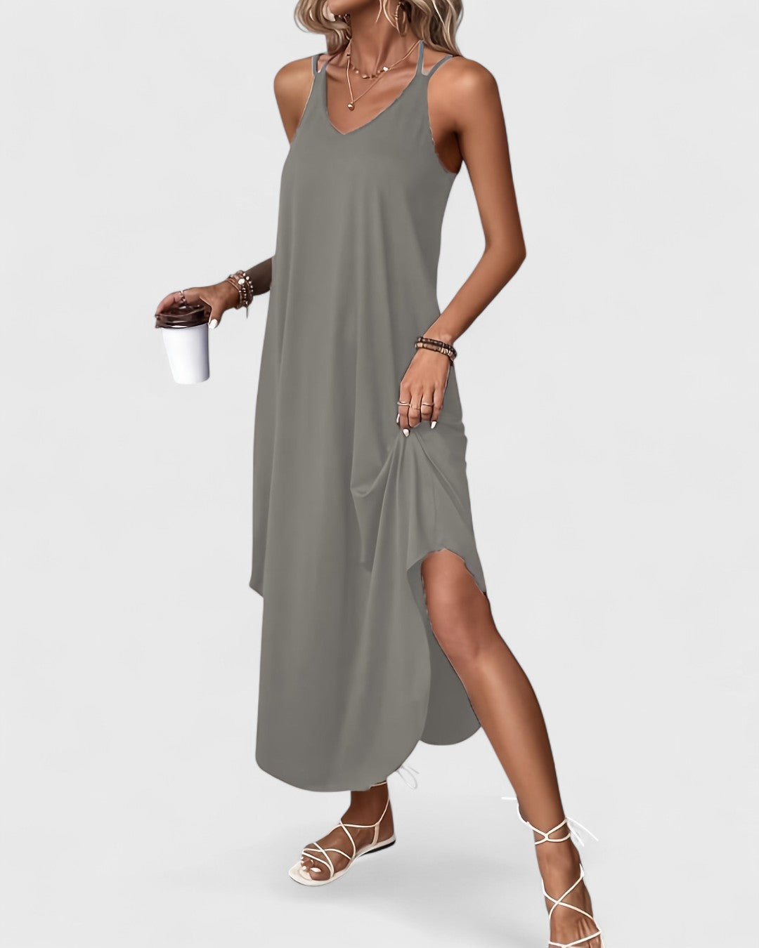 Tracie – Long Dress with Loose V-Neck