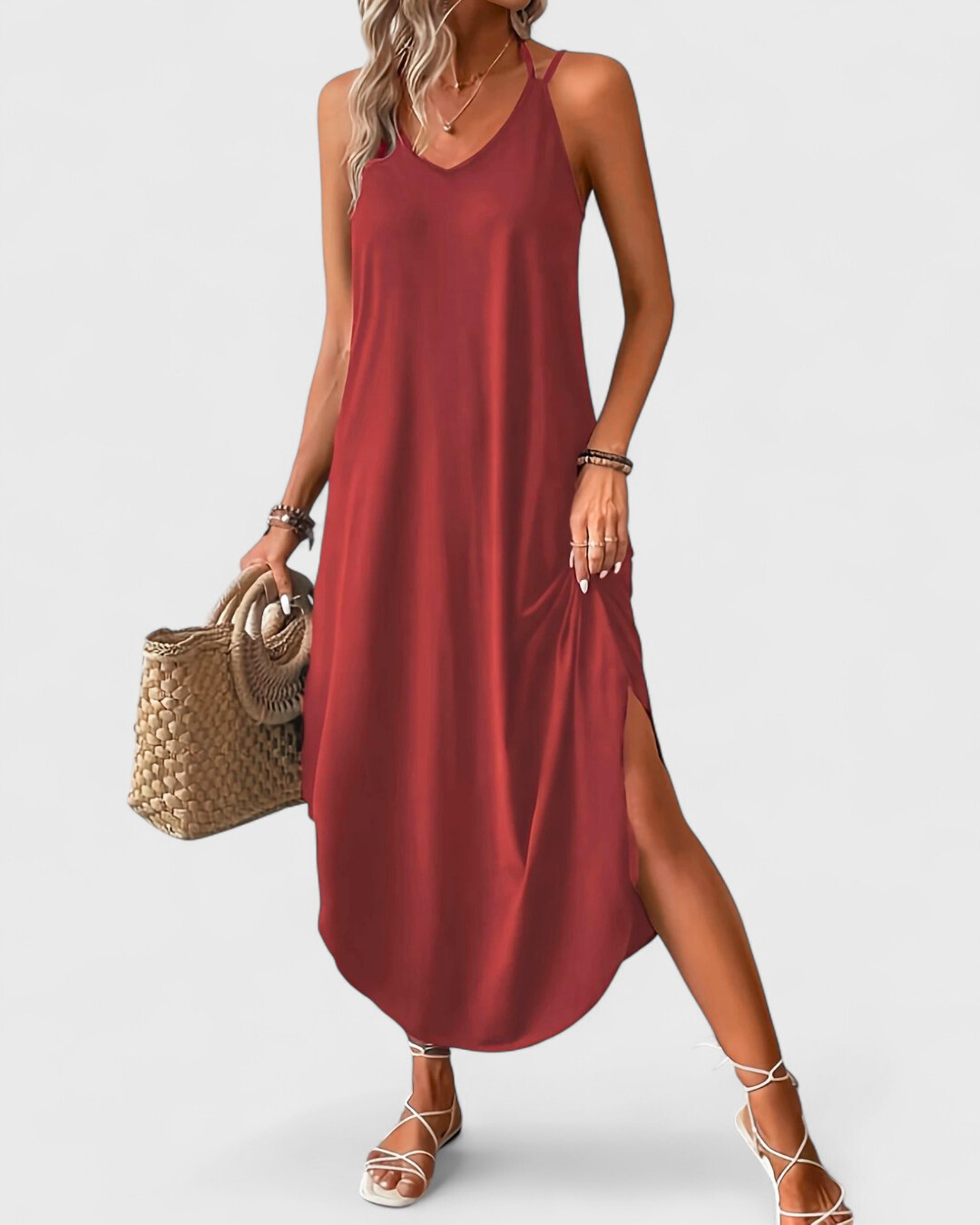 Tracie – Long Dress with Loose V-Neck