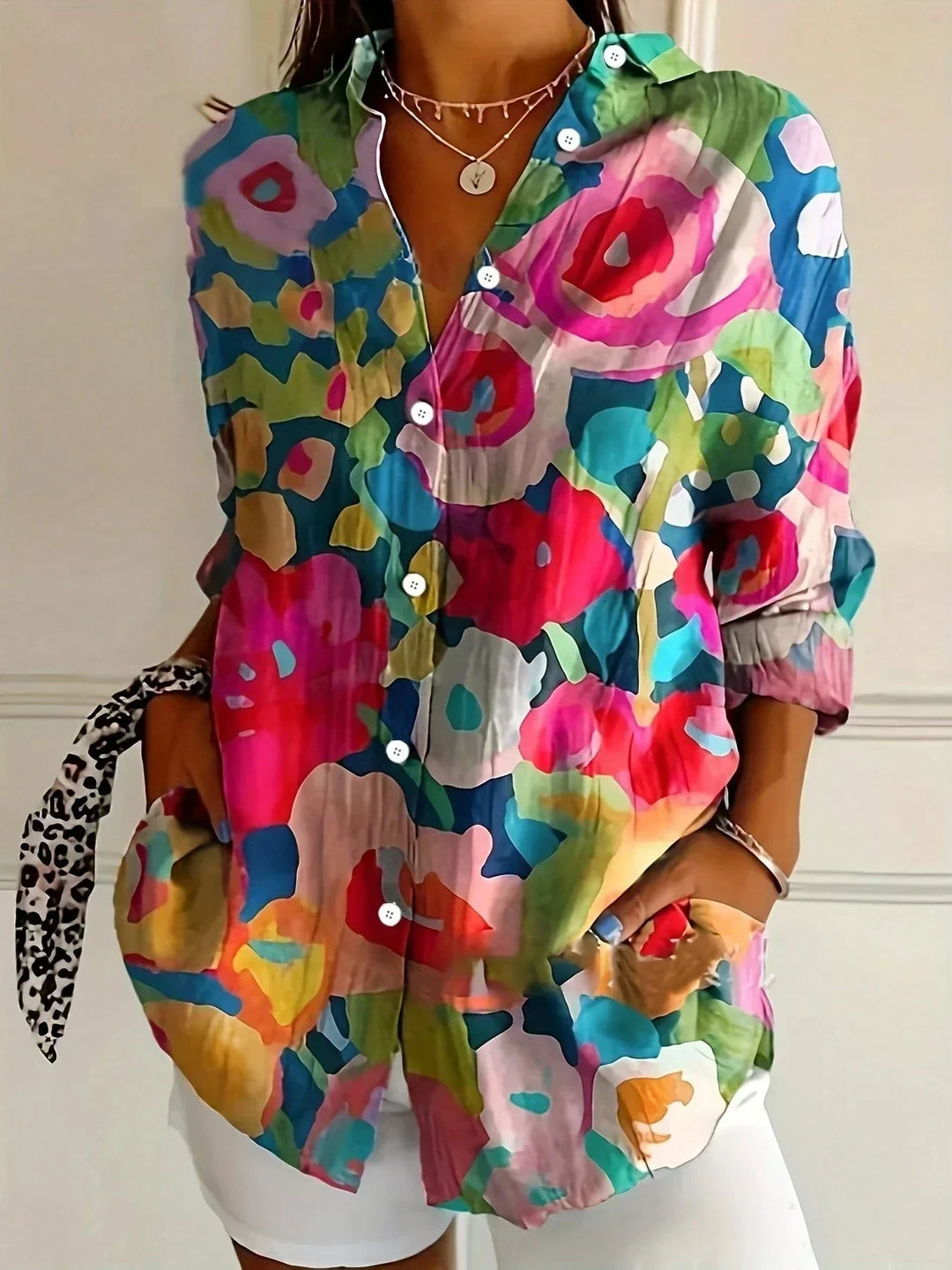 Tzufit - Cămașă elegantă cu mâneci lungi și model colorat