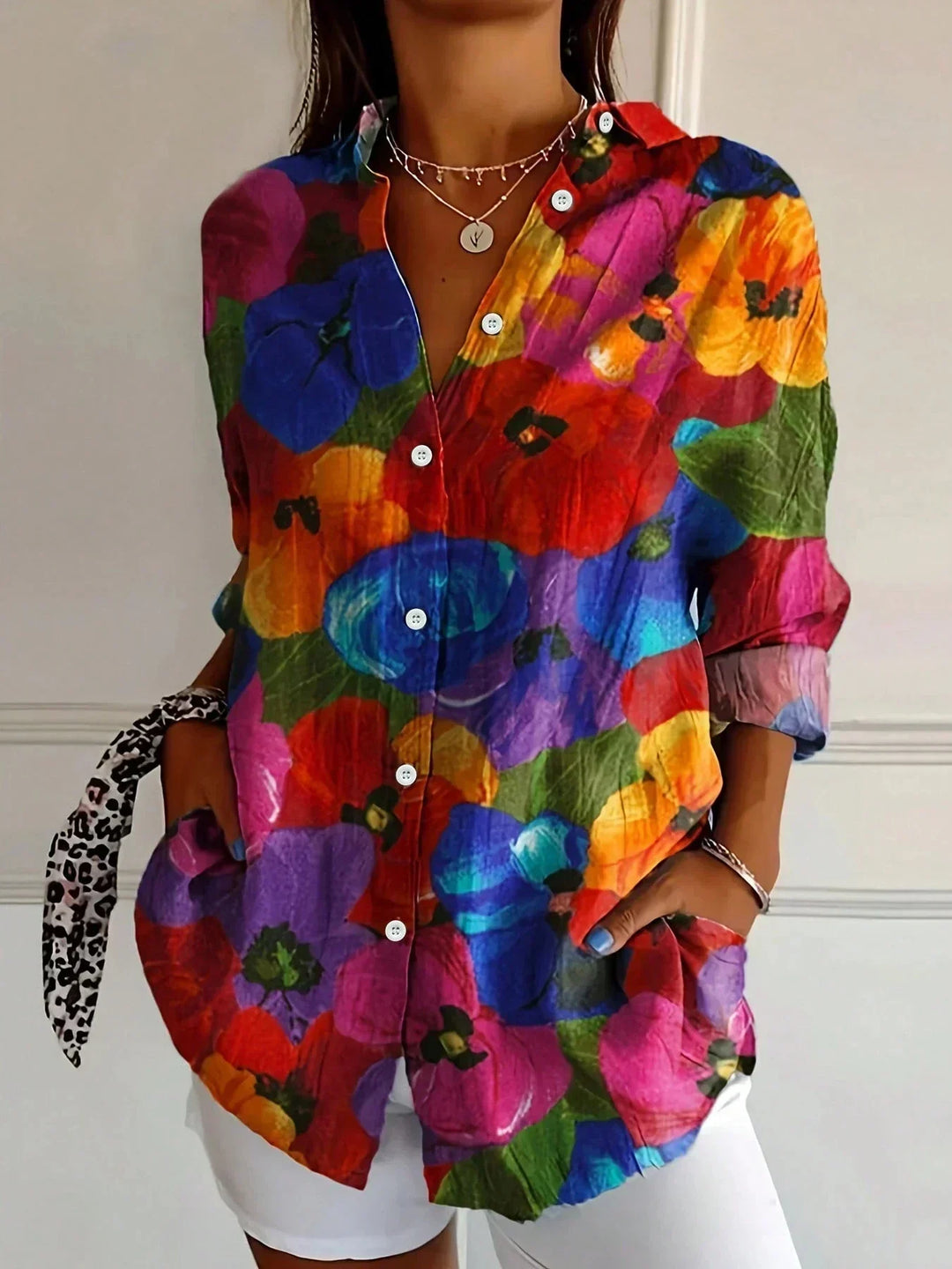 Tzufit - Cămașă elegantă cu mâneci lungi și model colorat