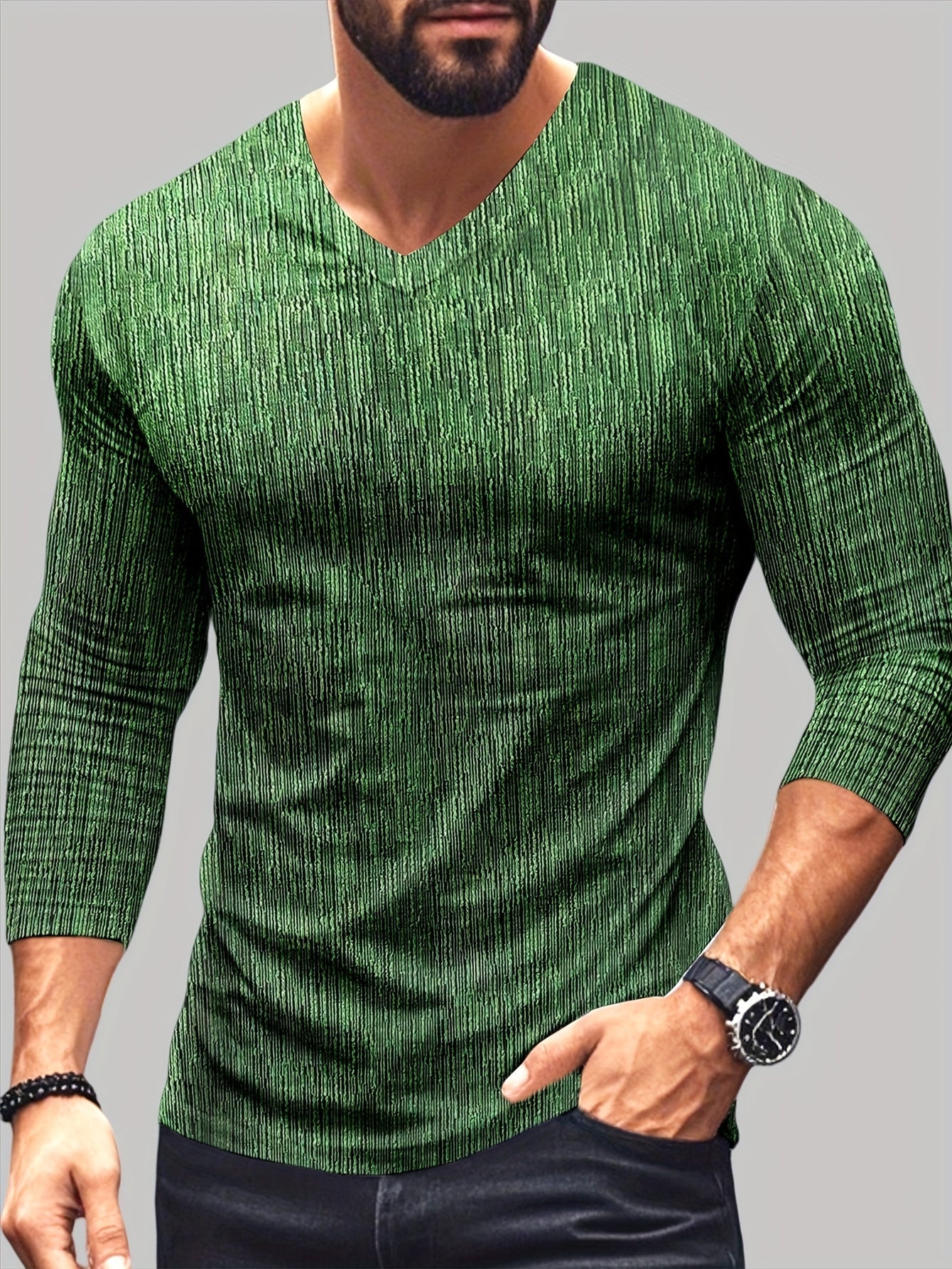 Usher - Slim Fit Long Sleeve T-Shirt with V-Neck