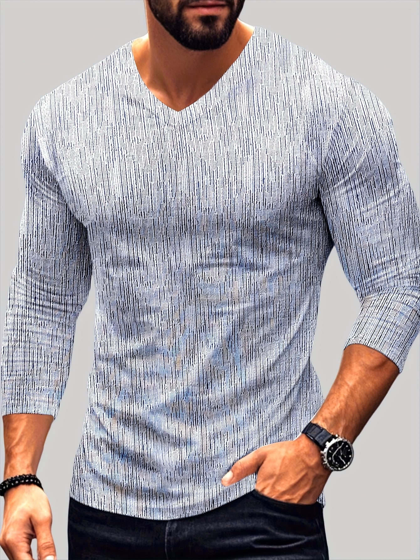 Usher - Slim Fit Long Sleeve T-Shirt with V-Neck