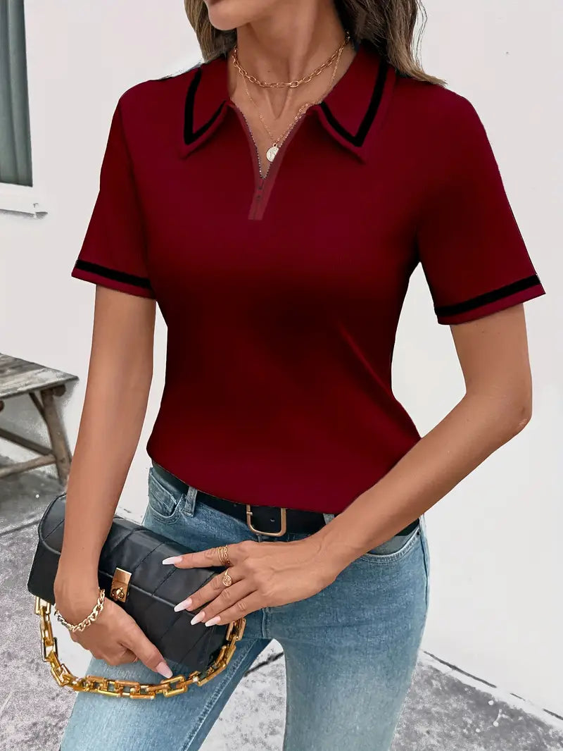 Vasilka – Elegant Short Sleeve Top with Collar