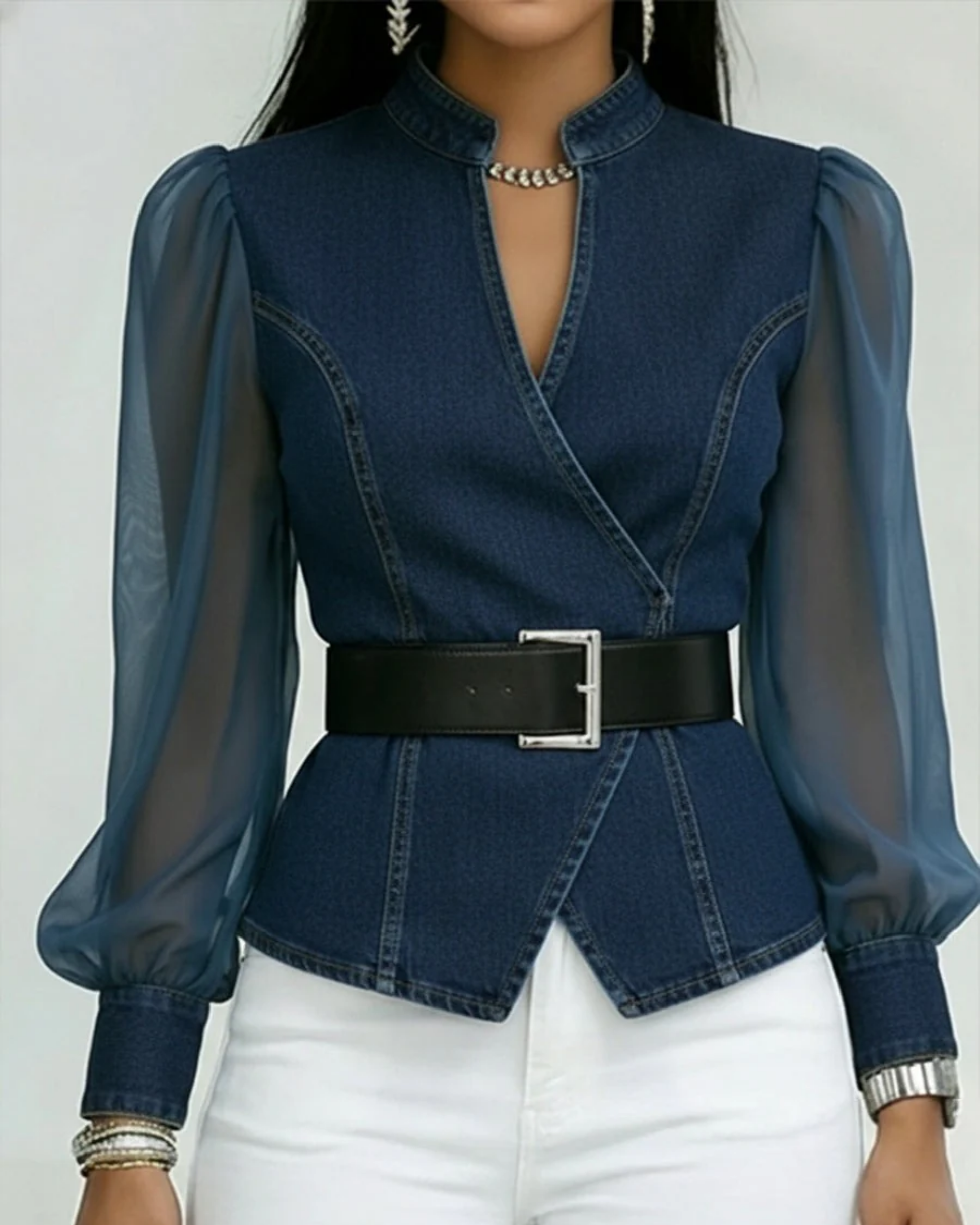 Vessa – Jeans Top with Flared Sleeves