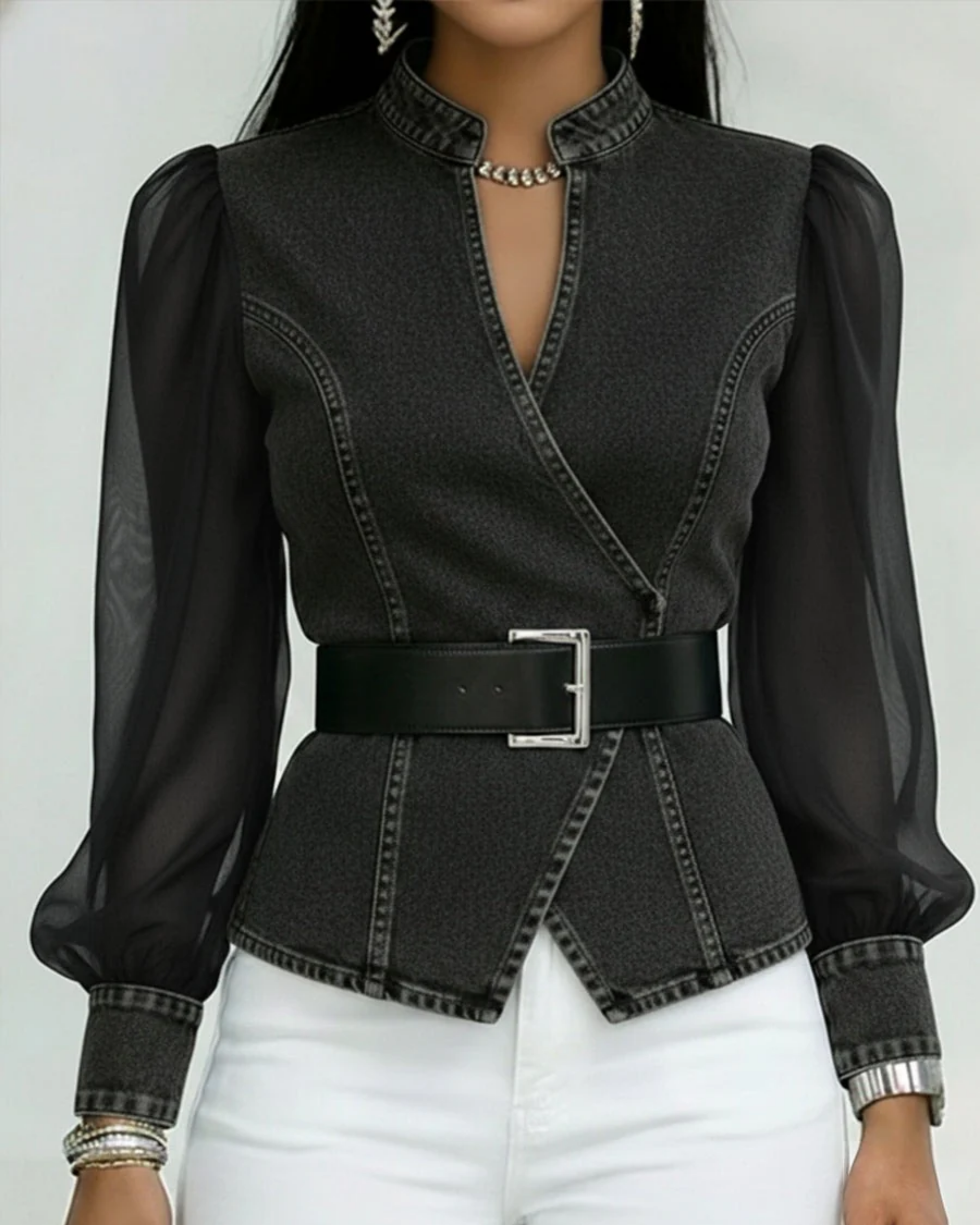 Vessa – Jeans Top with Flared Sleeves