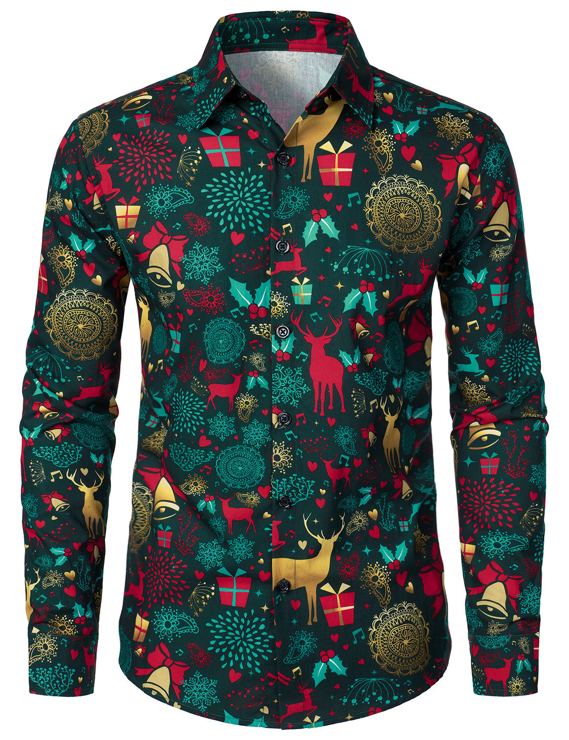 Victor – Men's Christmas Shirt with Reindeer Motif Made of Cotton with Long Sleeves