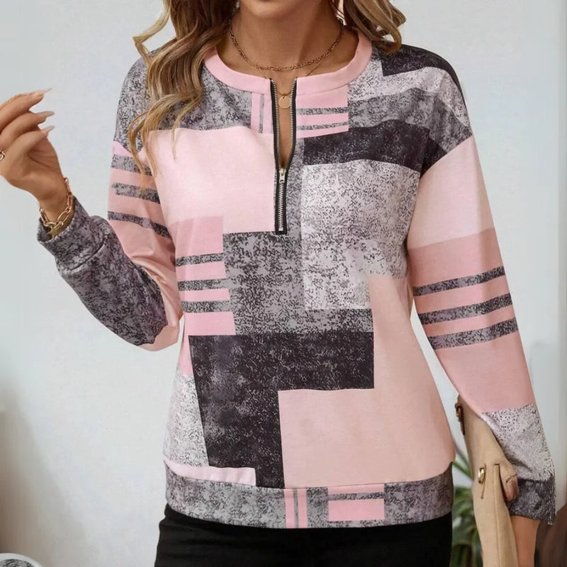Violeta – Printed Top with Half Zipper