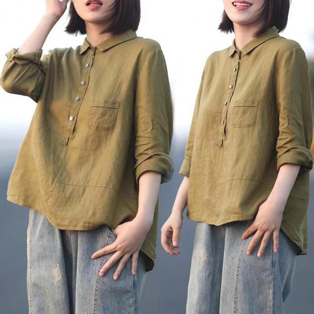 Winona – Shirt met Lange Mouwen, Voorzak en Knopen