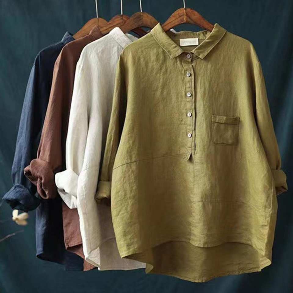 Winona – Shirt met Lange Mouwen, Voorzak en Knopen