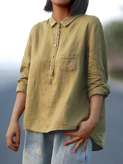 Winona – Shirt met Lange Mouwen, Voorzak en Knopen