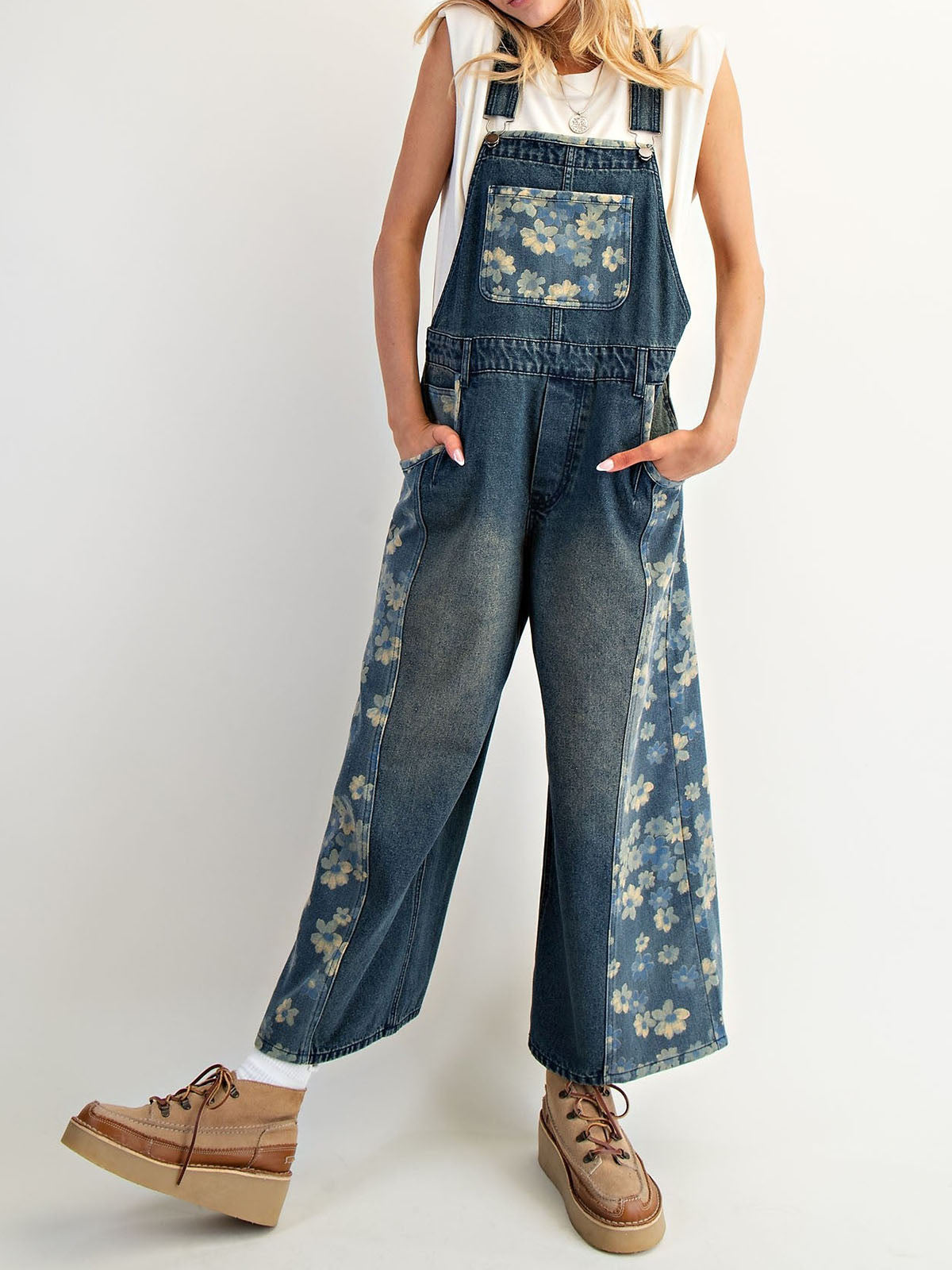 Yalita – Denim Overalls with Floral Pattern