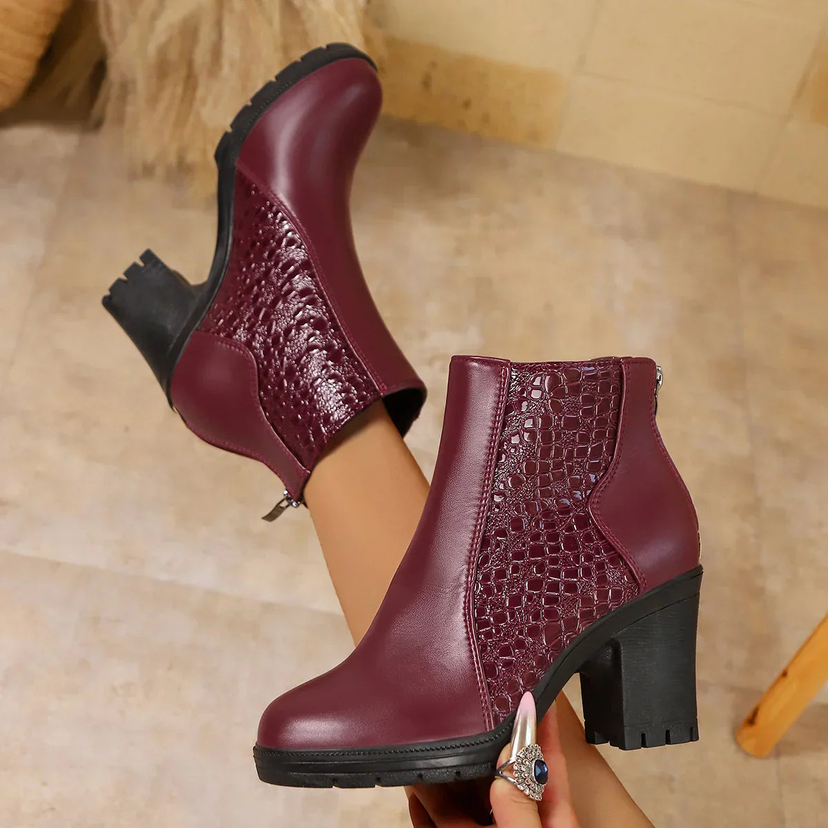 Yardenit - Boots with Chunky Heel Made of Genuine Leather