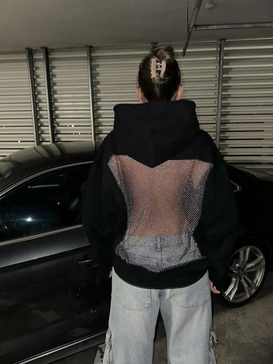 Yasmina – Backless Knit Glitter Hoodie
