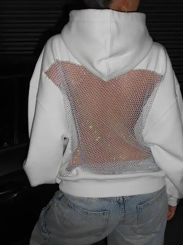 Yasmina – Backless Knit Glitter Hoodie